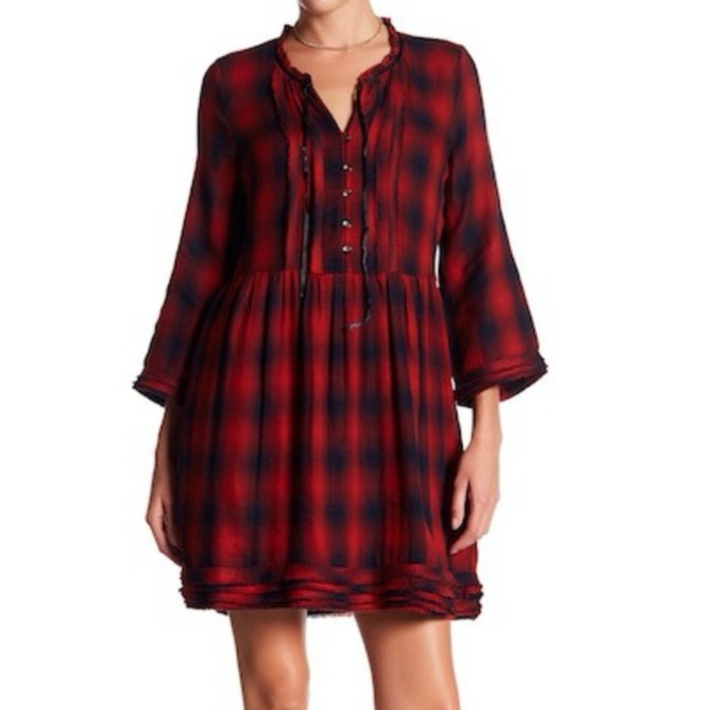 William Rast Atalia Plaid Raw Edge Dress Woman’s Size XL 100% cotton